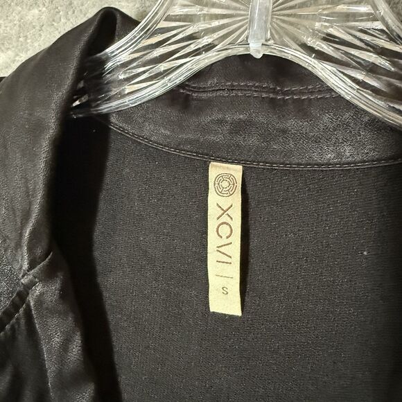 XCVI Blazer Jacket Women Small Satin Finish Black Button Long Sleeve Minimalist - Picture 3 of 8